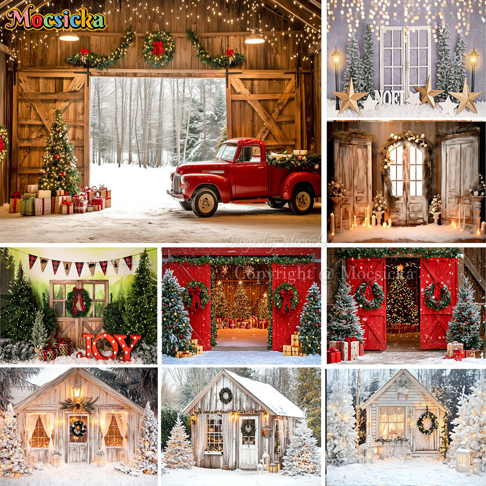 Photography Lighting Indoor - Mocsicka Christmas Barn Door Backdrop Photography