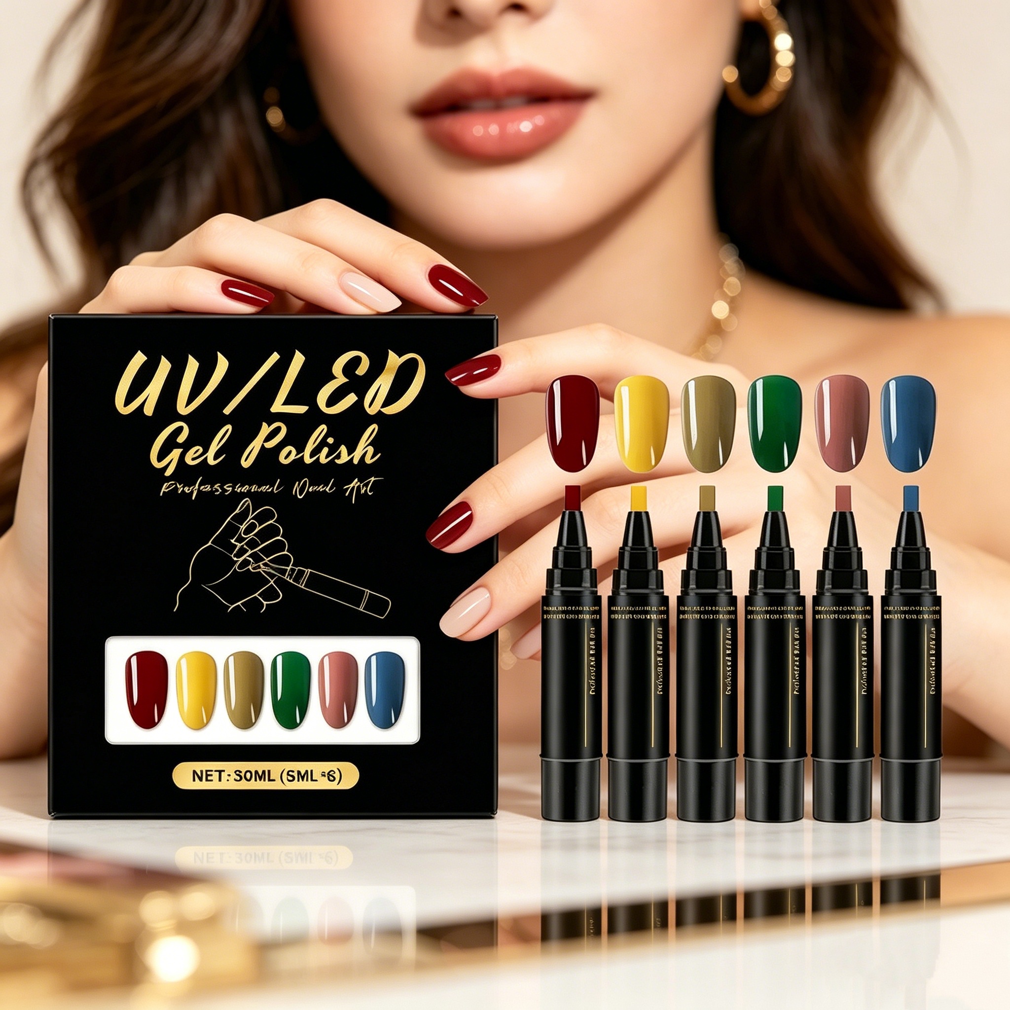 Coloured Gel Set - 6 Colourful Nail Gel Pen Set