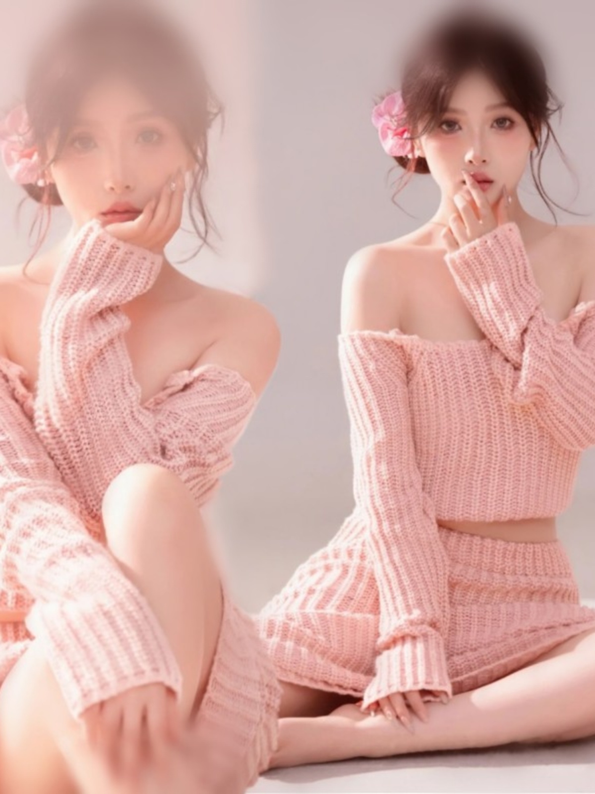 Photography Lighting For Clothing - Sweet Simple Knitted Set Light Color