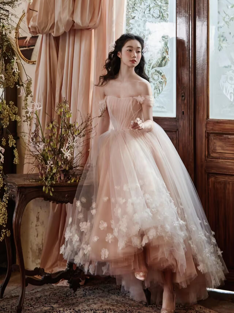 Lighting In Photography - Light Wedding Dress Pink One-Shoulder Bridal