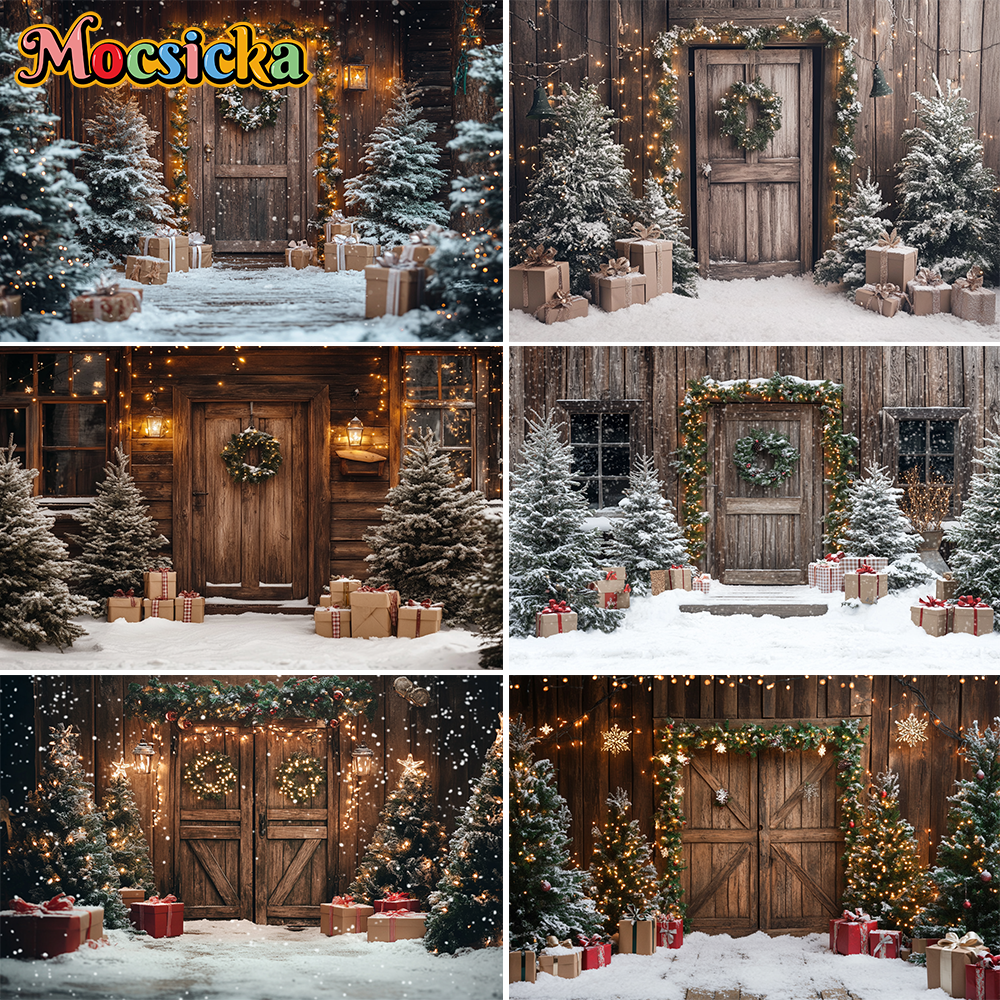 Photography Lighting Indoor - Winter Christmas Wood Door Photography Background