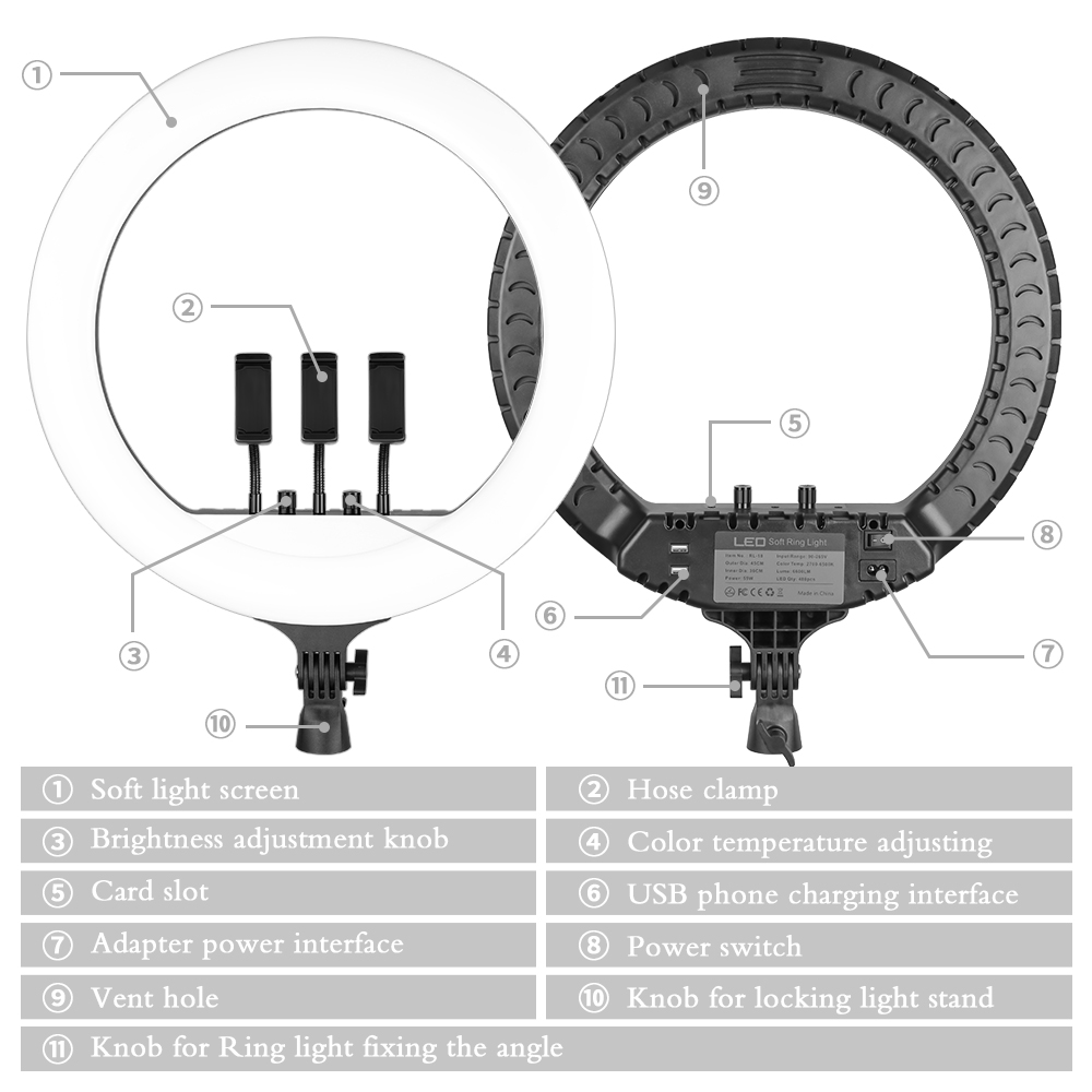 SH 18 Inch Knob Ring Light LED - Photography Lighting Wand recensione e prezzo